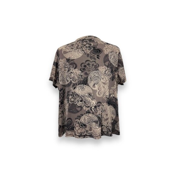 Croft & Barrow Womens 3X Top V-Neck Floral Paisley Print Beige/Black Polyester/N - Picture 3 of 8